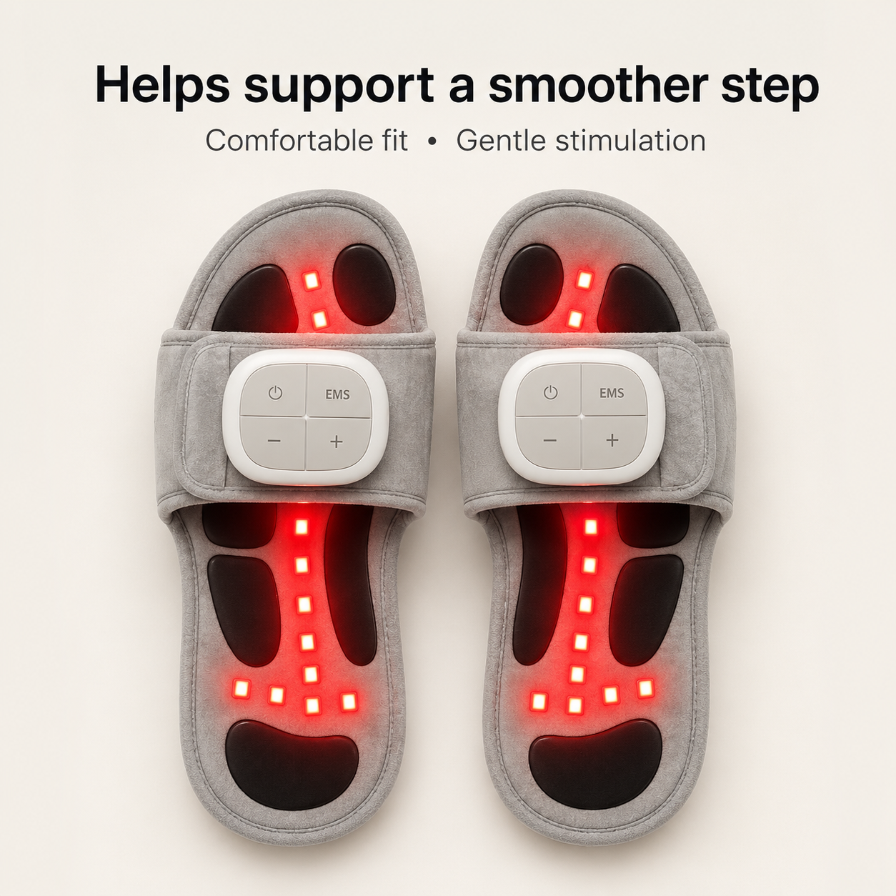 Top-down view of a pair of Nexirah NeuroStep slides with the EMS controllers and red light paths visible