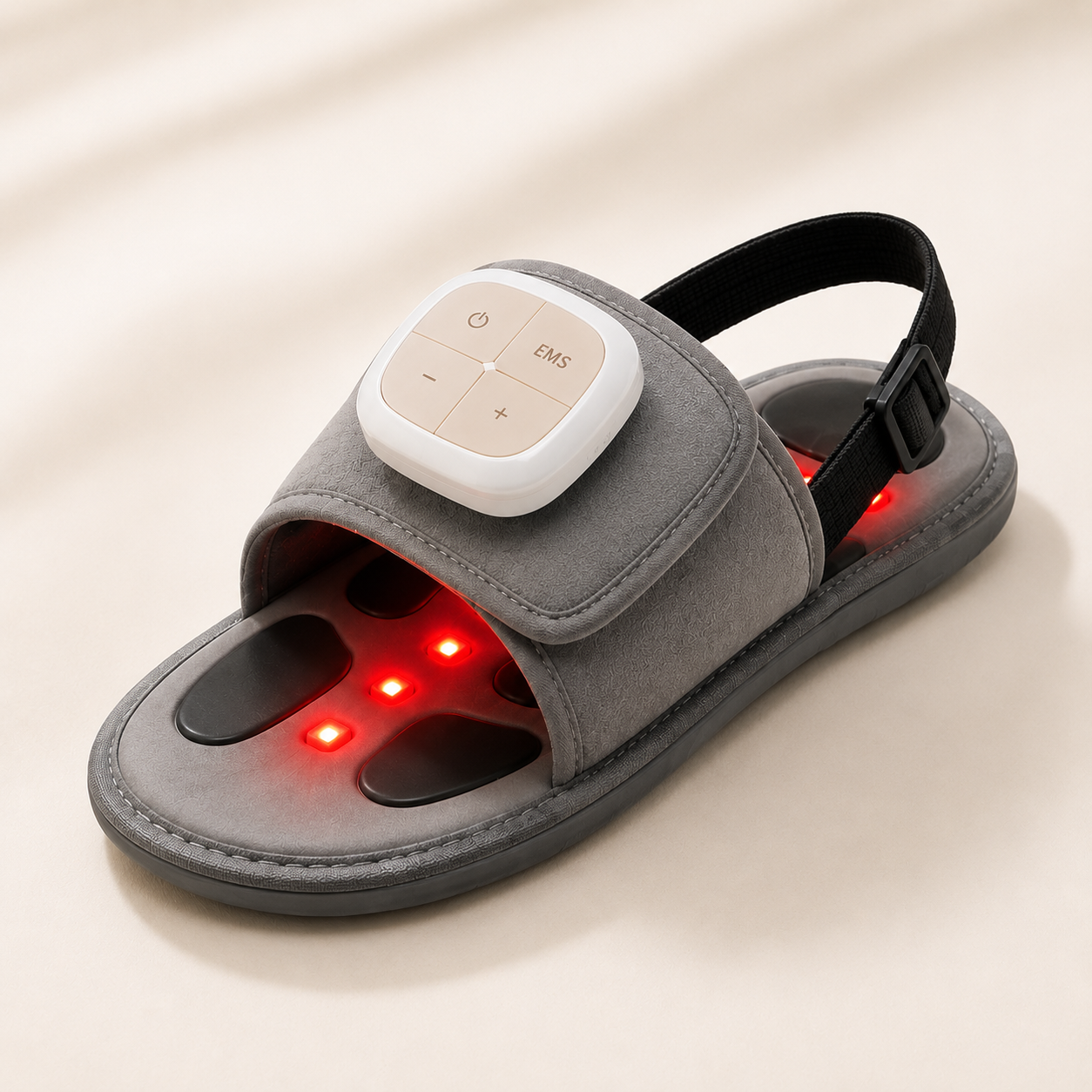 Nexirah NeuroStep support slide shown at an angle with the EMS control module and red light pads lit
