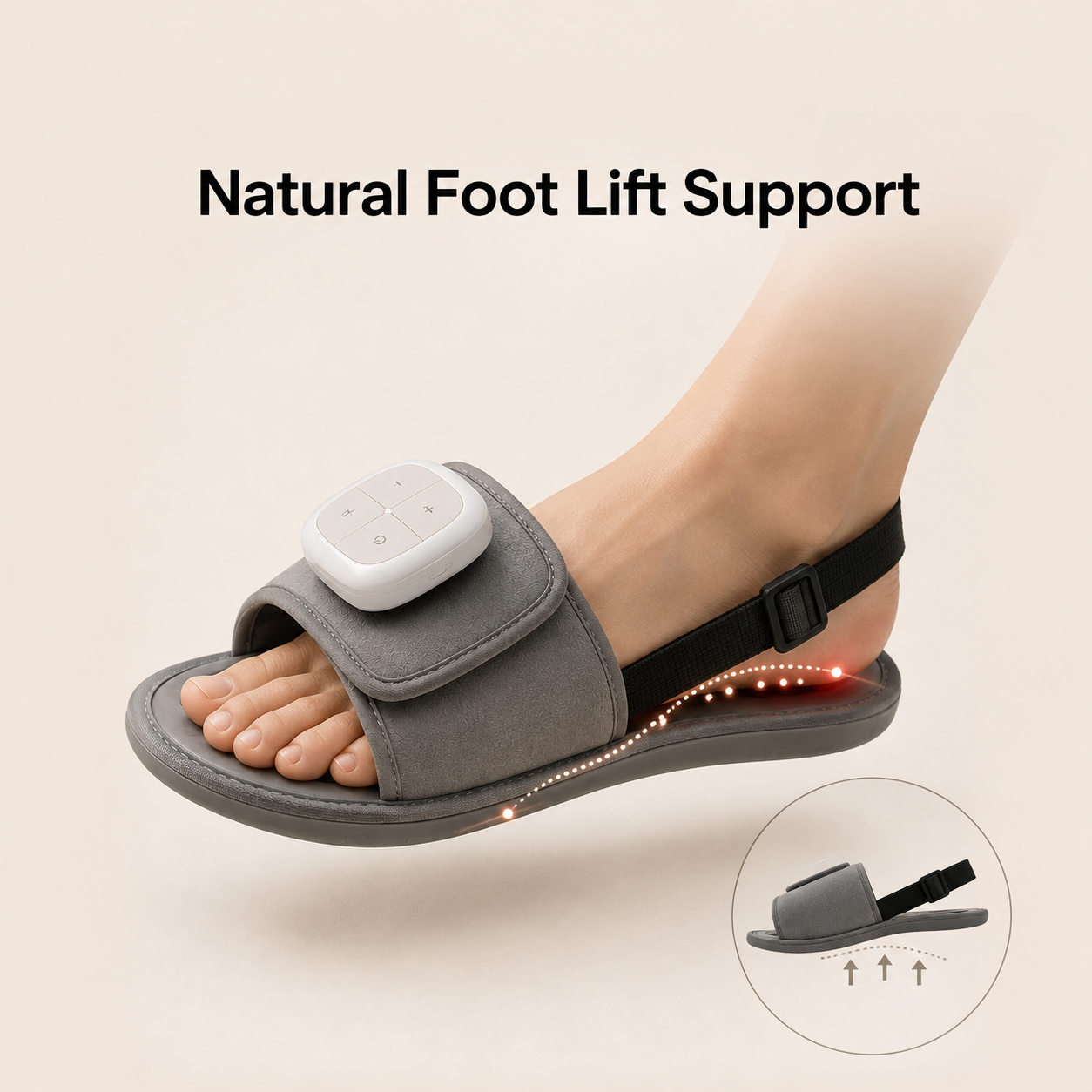 A lifted foot wearing Nexirah NeuroStep, showing the natural foot lift support